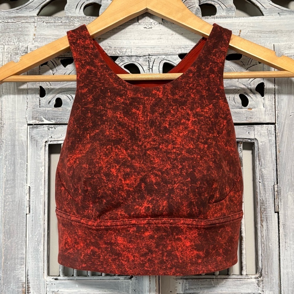 Lululemon Wunder Train Longline Bra C/D Cup Denim Wash Print Autumn Red Black - Picture 3 of 7